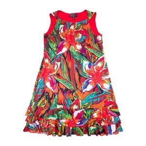 R&K Original Red Watercolor Floral Dress L Tropical Tiki Vacation Summer Boho